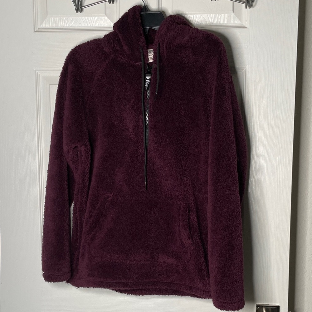 Victorias Secret PINK Sherpa Fleece 3/4 Zip Sweatshirt Hoodie